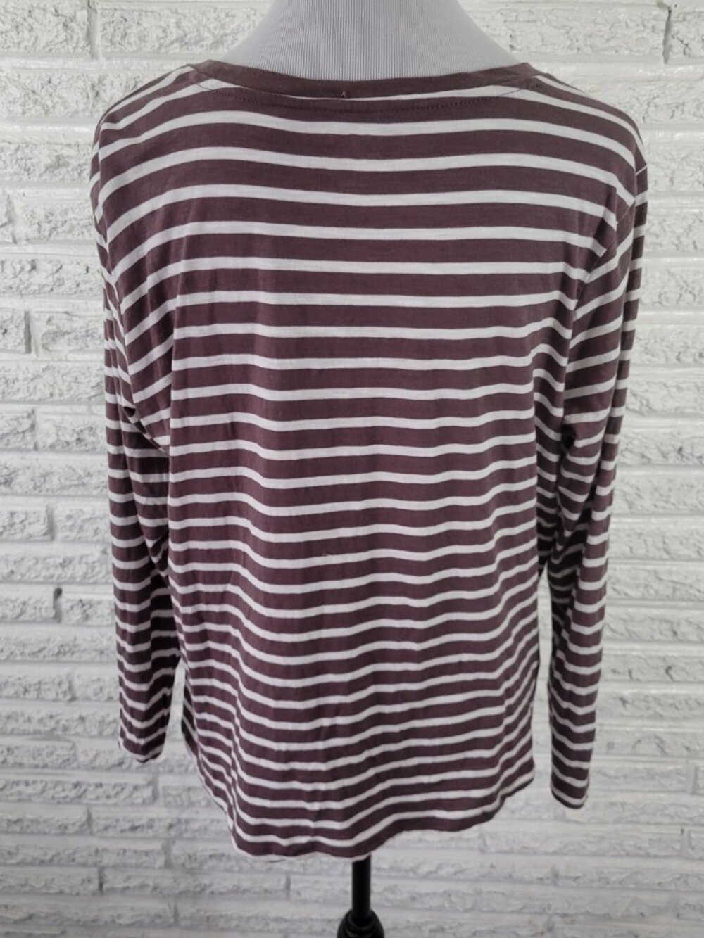 Maurices 24/7 XL Brown White Striped Tee Womens‎ Long Sleeve Knot Hem STR72E - Picture 6 of 10